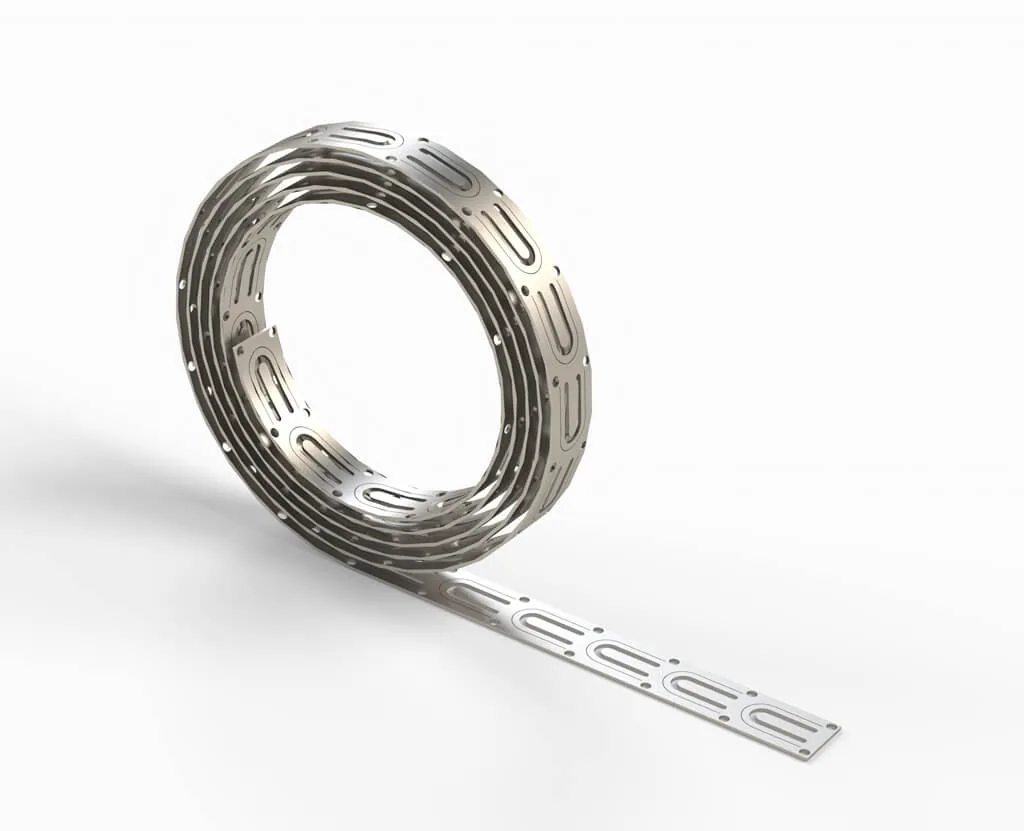 Floor heating cable fixing strip, galvanised steel strip with 2.5 cm teeth